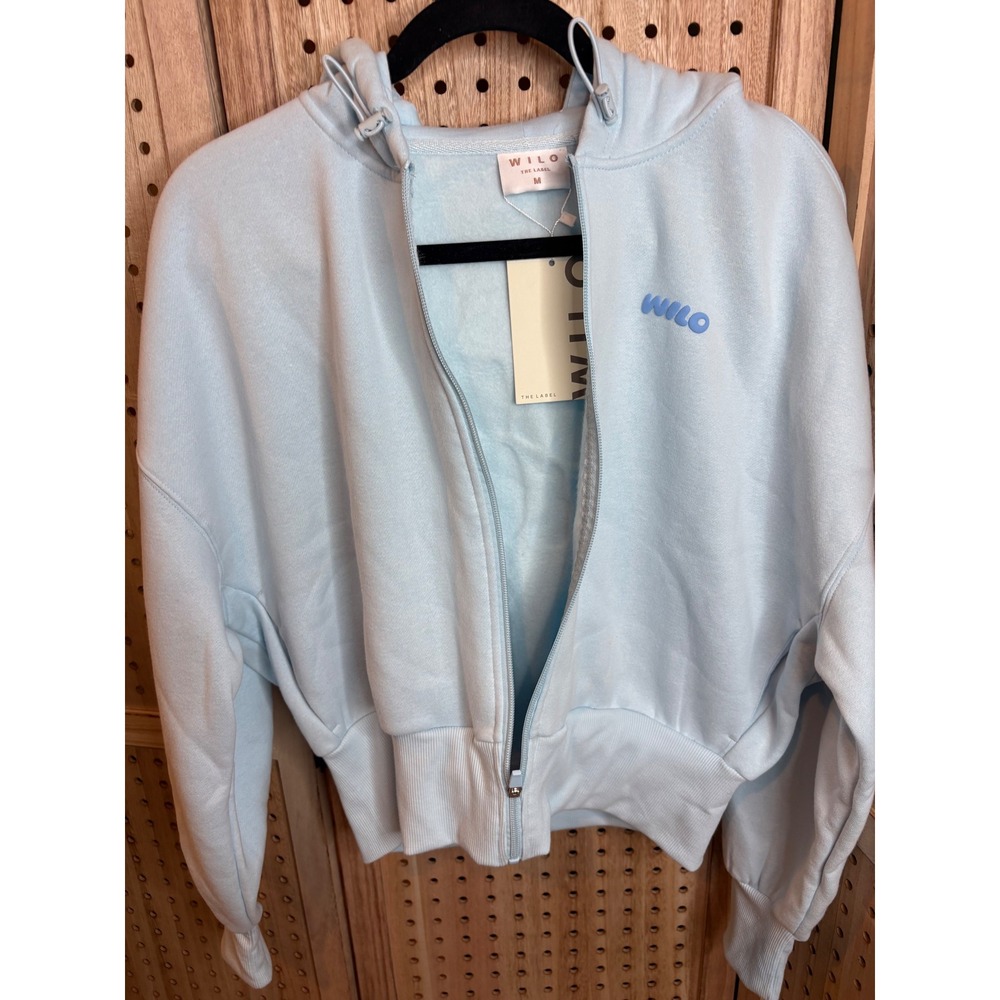 Wilo The Label Wellness Club Crop Zip Hoodie Blue W5J355NBB-M Womens Medium NWT - Picture 3 of 8